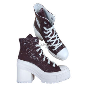 Converse Chuck De Luxe Heel Platform Crinkle Leather Bloodstone Red Womens 6.5